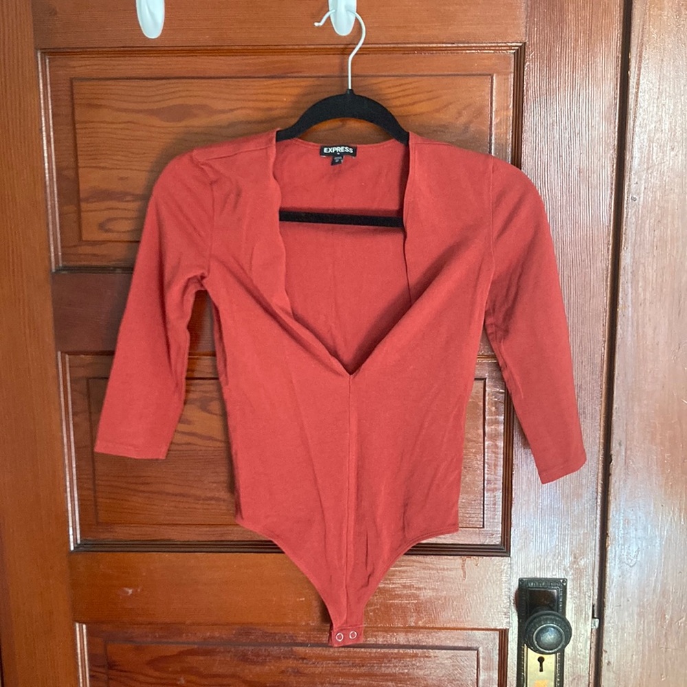 Burnt Orange deep V bodysuit